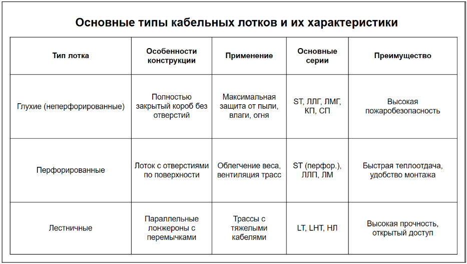 Виды кабельных лотков