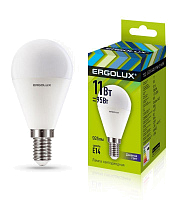 Лампа светодиодная LED-G45-11W-E14-6K Шар 11Вт E14 6500К 172-265В Ergolux 13629 купить оптом