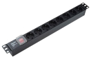 Блок розеток SHE19-8SH-S-IEC 19дюйм 250В 1U 10А 8 розеток Schuko с выкл. алюм. корпус разъем IEC 60320 C14 Hyperline 255002