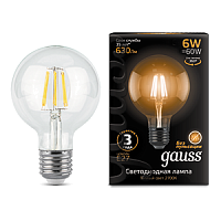 Лампа светодиодная филаментная Black Filament 6Вт G95 шар 2700К тепл. бел. E27 630лм GAUSS 105802106 купить оптом