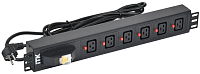 Блок розеток 6 мест PDU C19 с фиксатором вилки с автоматом на 16А 1.5U кабель 3м вилка нем. станд. алюм. профиль черн. ITK PH21-06C19-11
