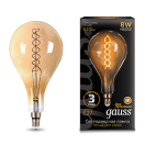 Лампа светодиодная филаментная Filament 8Вт A160 2400К тепл. бел. E27 620лм flexible golden GAUSS 150802008 купить оптом