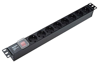 Блок розеток SHE19-8SH-S-IEC 19дюйм 250В 1U 10А 8 розеток Schuko с выкл. алюм. корпус разъем IEC 60320 C14 Hyperline 255002